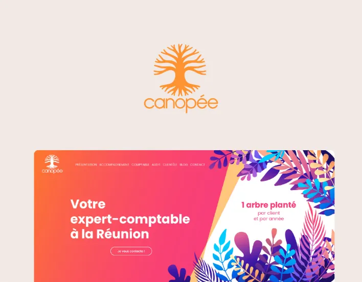 Un univers fleuri grâce aux illustrations et aux couleurs pour le site web de Canopée