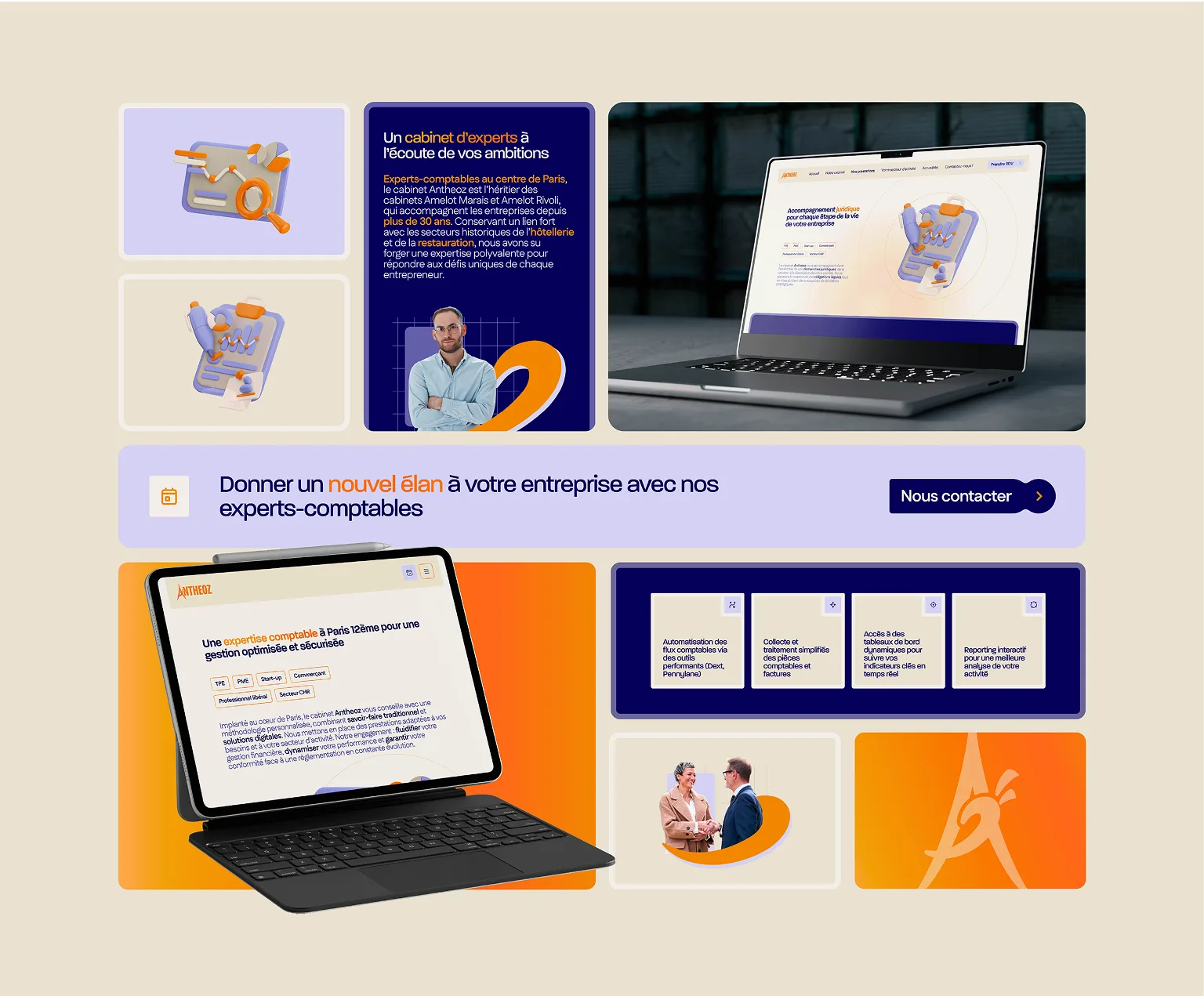 Présentation de l’interface du site Antheoz : navigation, parcours utilisateur, mises en avant des services et accès simplifié aux contenus.